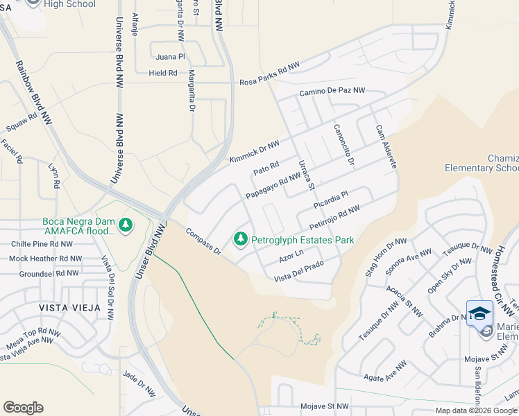 map of restaurants, bars, coffee shops, grocery stores, and more near 6539 Trestle Glen Road Northwest in Albuquerque
