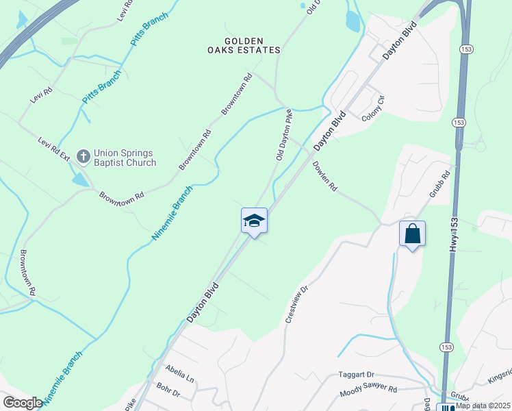 map of restaurants, bars, coffee shops, grocery stores, and more near 5991 Old Dayton Pike in Chattanooga