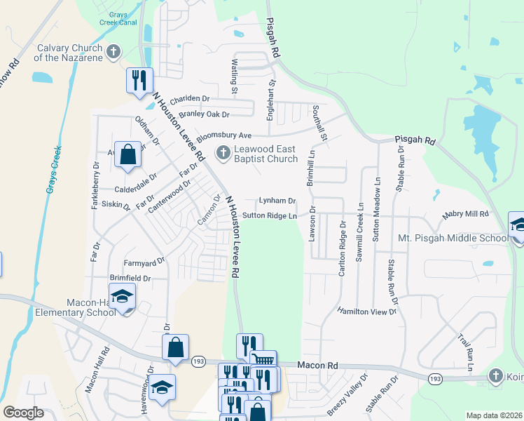 map of restaurants, bars, coffee shops, grocery stores, and more near 10068 Sutton Ridge Lane in Shelby County