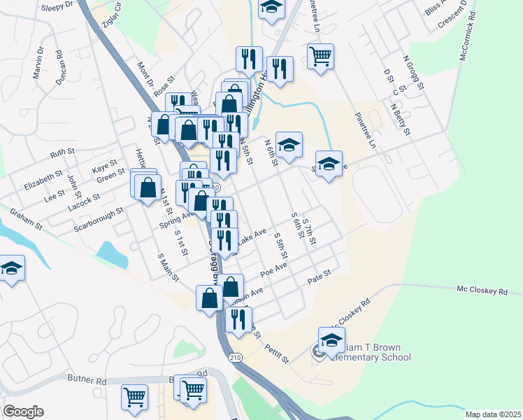 map of restaurants, bars, coffee shops, grocery stores, and more near 122 South 5th Street in Spring Lake