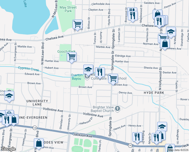 map of restaurants, bars, coffee shops, grocery stores, and more near 2126 Howell Avenue in Memphis
