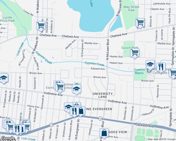 map of restaurants, bars, coffee shops, grocery stores, and more near 1763 Edward Avenue in Memphis