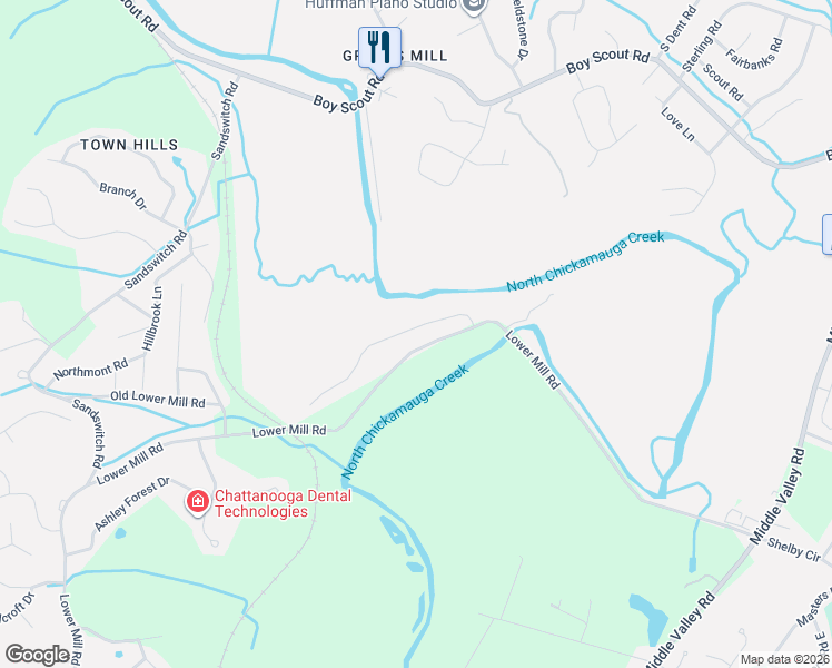 map of restaurants, bars, coffee shops, grocery stores, and more near 1030 Olde Mill Lane in Middle Valley