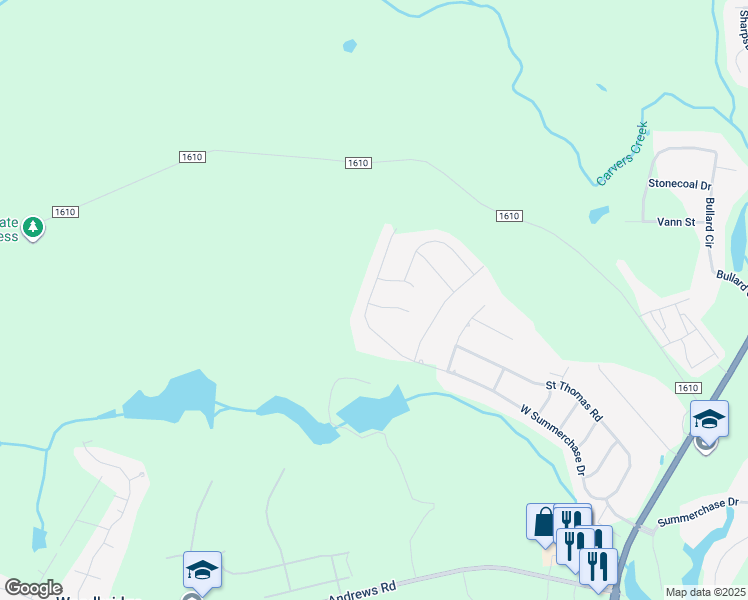 map of restaurants, bars, coffee shops, grocery stores, and more near 604 West Summerchase Drive in Fayetteville