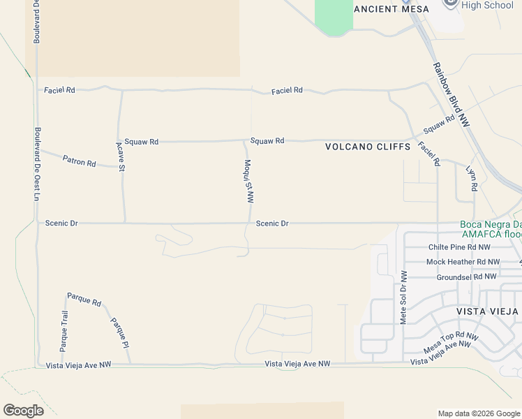 map of restaurants, bars, coffee shops, grocery stores, and more near 99999 Scenic Drive in Albuquerque
