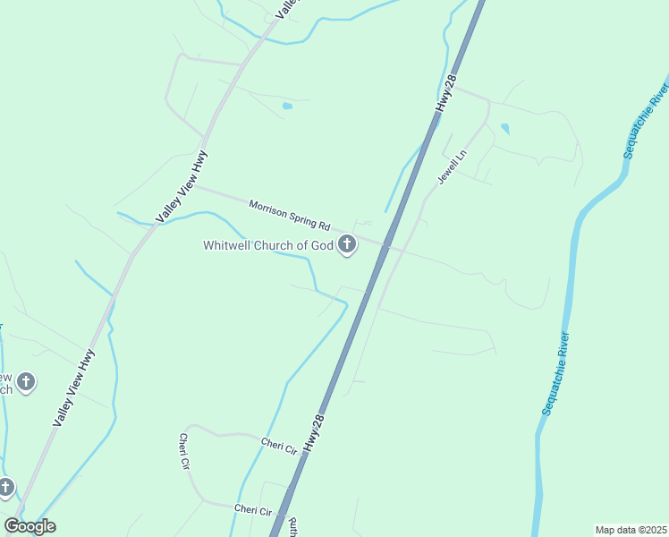 map of restaurants, bars, coffee shops, grocery stores, and more near 198 Morrison Spring Road in Whitwell