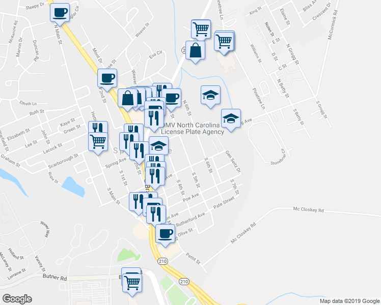 map of restaurants, bars, coffee shops, grocery stores, and more near 122 South 5th Street in Spring Lake