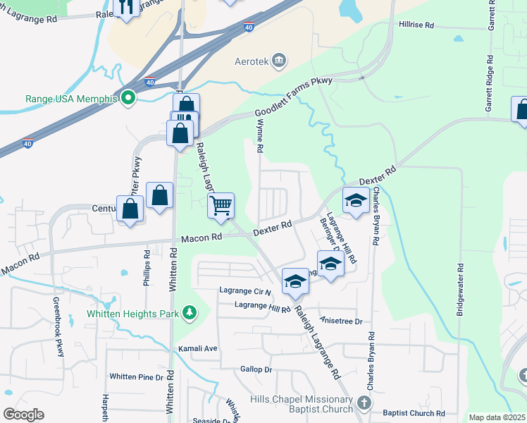 map of restaurants, bars, coffee shops, grocery stores, and more near 6910 Raleigh Lagrange Road in Memphis