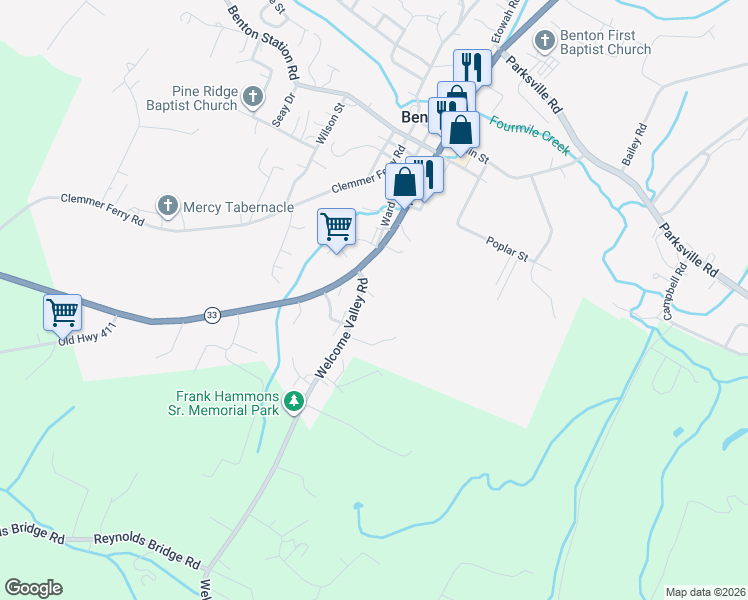 map of restaurants, bars, coffee shops, grocery stores, and more near 1968 Welcome Valley Road in Benton