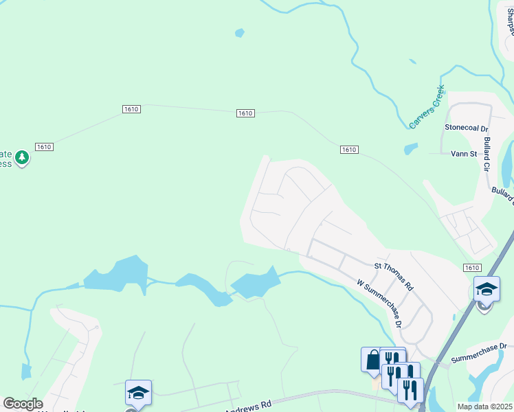 map of restaurants, bars, coffee shops, grocery stores, and more near 604 West Summerchase Drive in Fayetteville