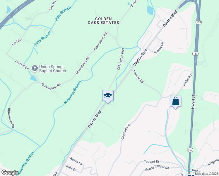map of restaurants, bars, coffee shops, grocery stores, and more near 5995 Old Dayton Pike in Chattanooga
