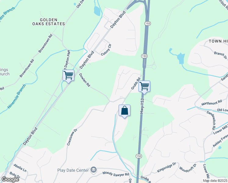 map of restaurants, bars, coffee shops, grocery stores, and more near 6202 Pine Marr Lane in Chattanooga