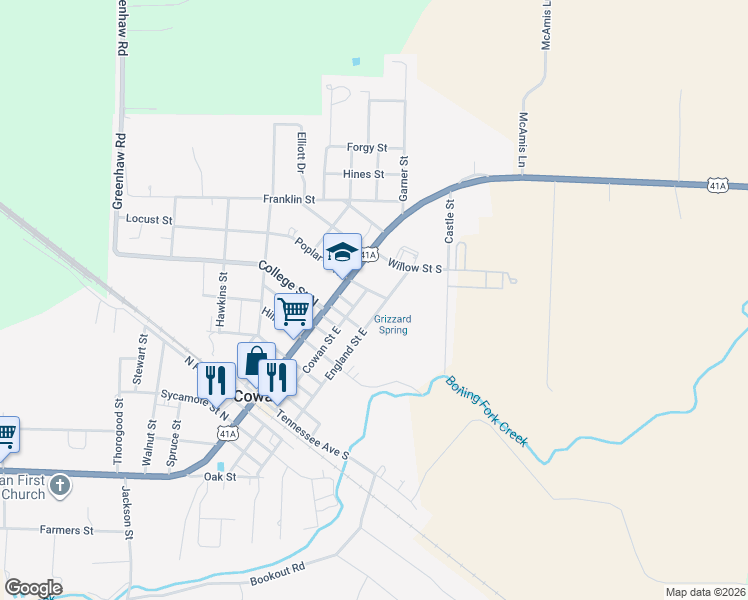 map of restaurants, bars, coffee shops, grocery stores, and more near 507 England Street East in Cowan