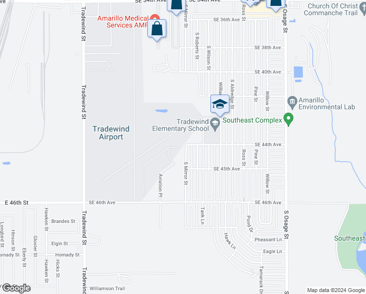 map of restaurants, bars, coffee shops, grocery stores, and more near 4402 South Mirror Street in Amarillo