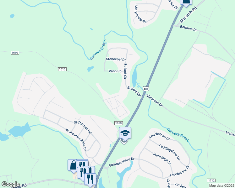 map of restaurants, bars, coffee shops, grocery stores, and more near 4361 Ridge Pointe Lane in Fayetteville
