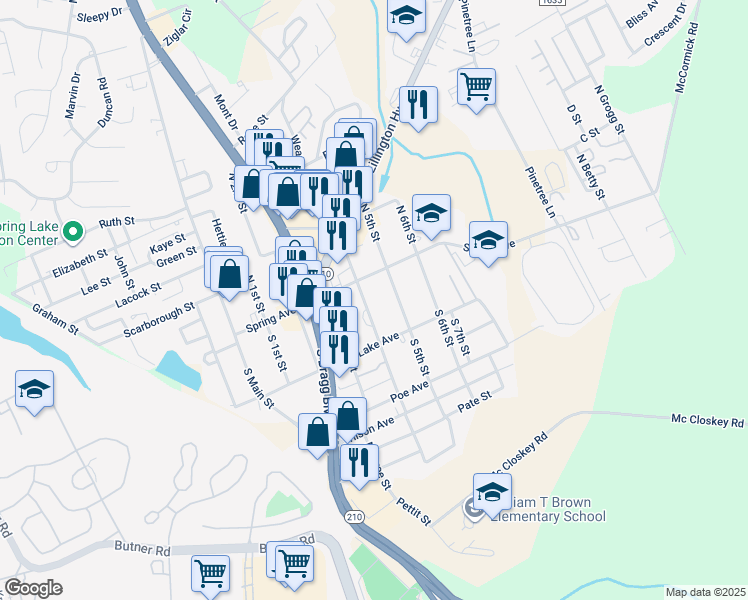 map of restaurants, bars, coffee shops, grocery stores, and more near 117 S 4th St in Spring Lake