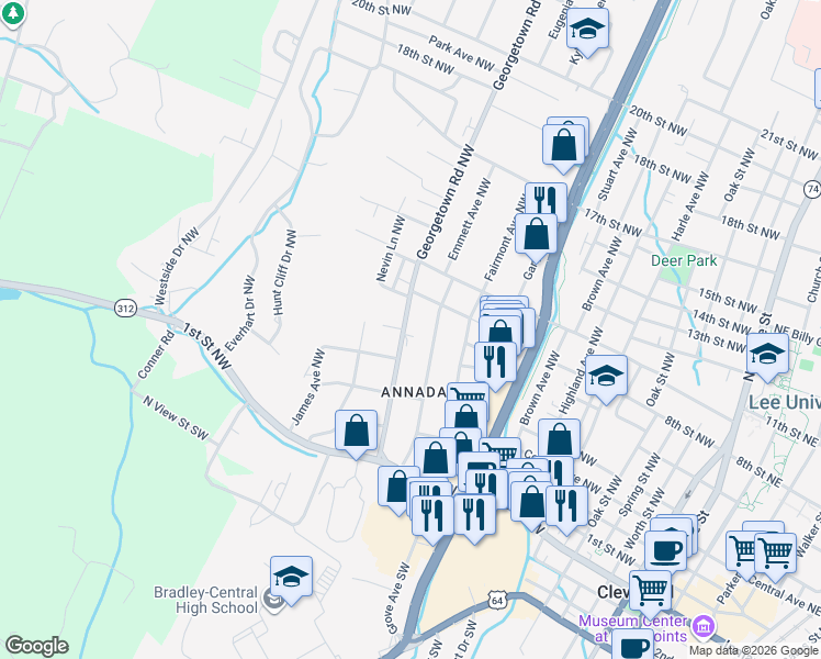 map of restaurants, bars, coffee shops, grocery stores, and more near 405 Emmett Avenue Northwest in Cleveland
