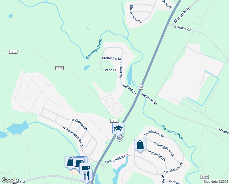 map of restaurants, bars, coffee shops, grocery stores, and more near 4367 Ridge Pointe Lane in Fayetteville
