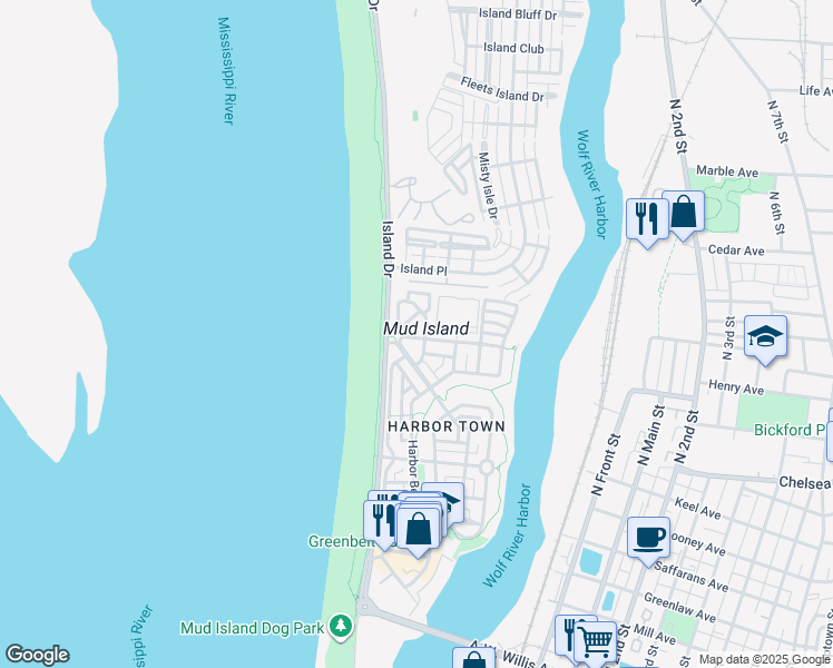 map of restaurants, bars, coffee shops, grocery stores, and more near 80 Harbor Village Drive in Memphis