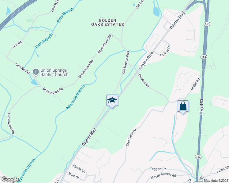 map of restaurants, bars, coffee shops, grocery stores, and more near 6007 Old Dayton Pike in Chattanooga