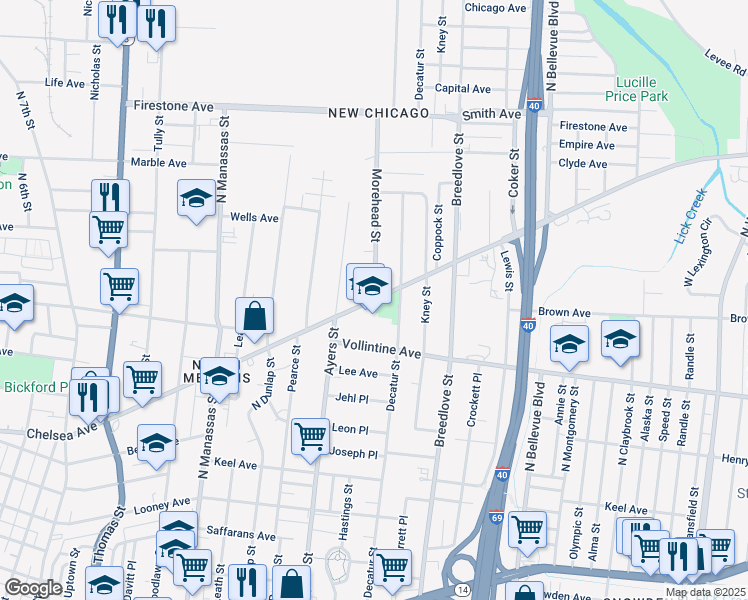 map of restaurants, bars, coffee shops, grocery stores, and more near 951 Chelsea Avenue in Memphis