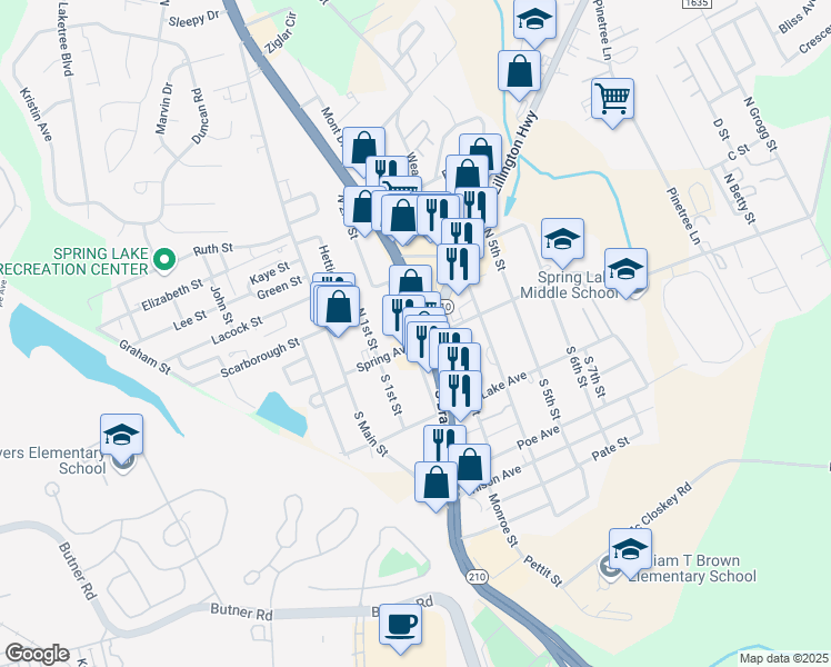 map of restaurants, bars, coffee shops, grocery stores, and more near 201 Spring Avenue in Spring Lake