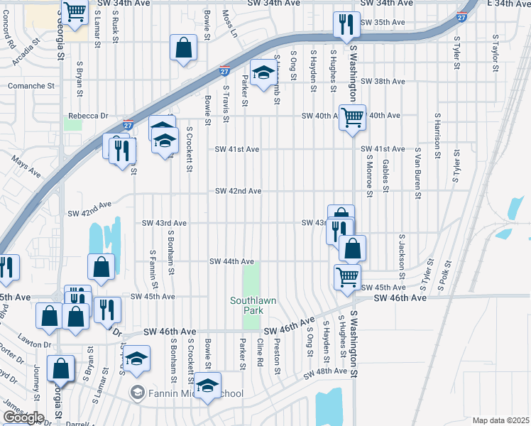 map of restaurants, bars, coffee shops, grocery stores, and more near 4213 Cline Road in Amarillo