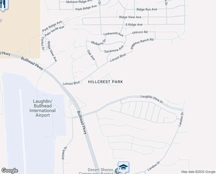 map of restaurants, bars, coffee shops, grocery stores, and more near 2546 Mountain Crest in Bullhead City