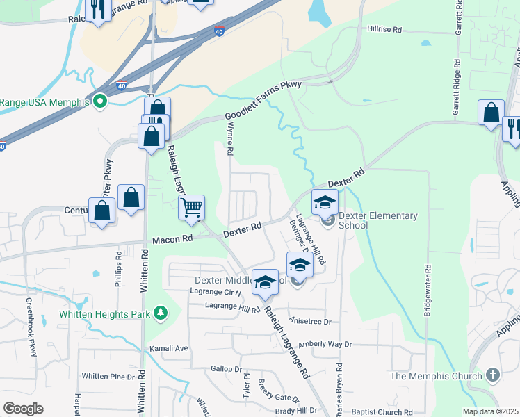 map of restaurants, bars, coffee shops, grocery stores, and more near 7029 Wynne Ridge Road South in Shelby County