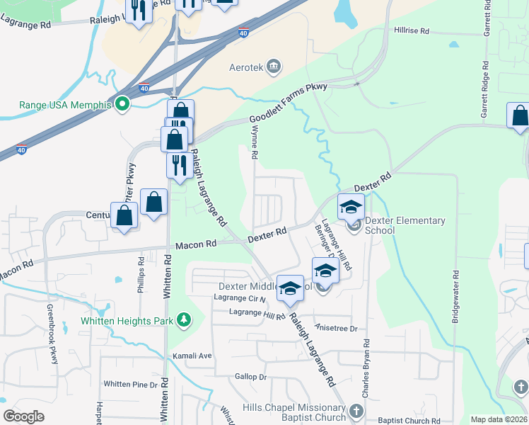 map of restaurants, bars, coffee shops, grocery stores, and more near 1567 Wynne Grove Road in Shelby County