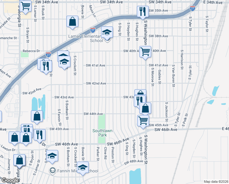 map of restaurants, bars, coffee shops, grocery stores, and more near 4301 South Lipscomb Street in Amarillo