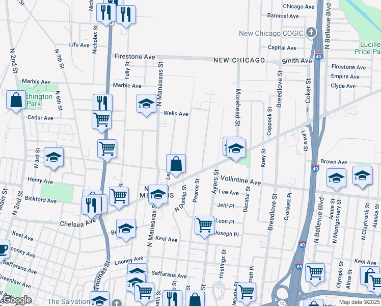 map of restaurants, bars, coffee shops, grocery stores, and more near 987 Pearce Street in Memphis
