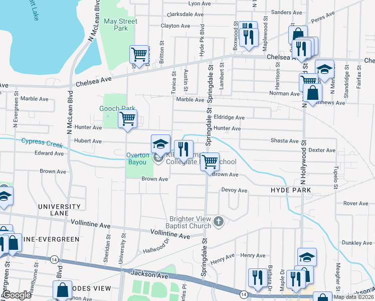 map of restaurants, bars, coffee shops, grocery stores, and more near 2172 Howell Avenue in Memphis