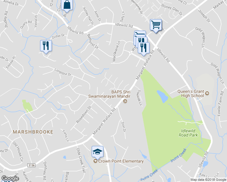 map of restaurants, bars, coffee shops, grocery stores, and more near 3707 Melrose Cottage Drive in Matthews