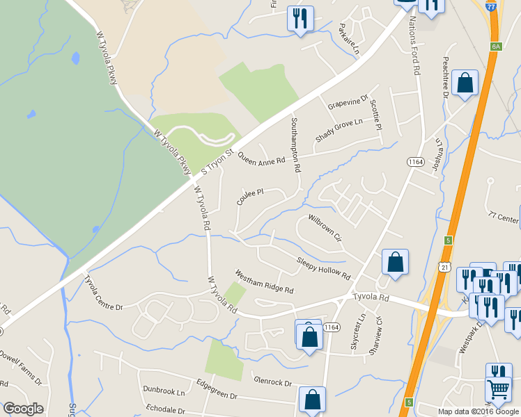map of restaurants, bars, coffee shops, grocery stores, and more near 5640 Southampton Rd in Charlotte