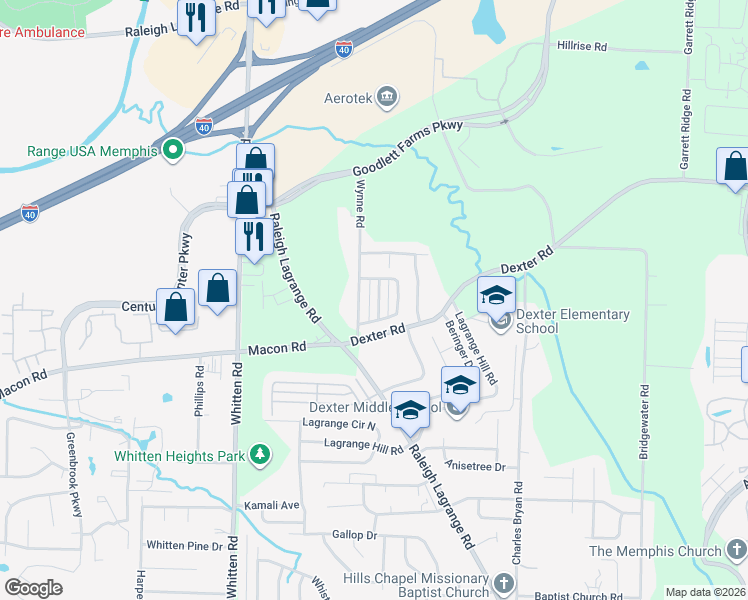 map of restaurants, bars, coffee shops, grocery stores, and more near 1571 Wynne Grove Road in Shelby County