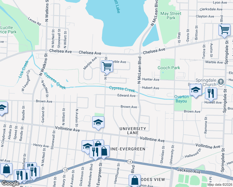 map of restaurants, bars, coffee shops, grocery stores, and more near 1763 Edward Avenue in Memphis