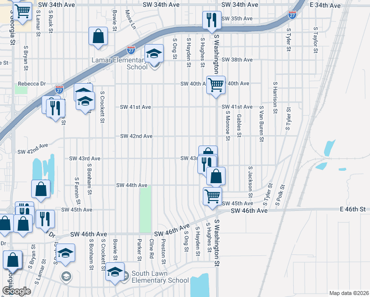 map of restaurants, bars, coffee shops, grocery stores, and more near 4300 South Hayden Street in Amarillo