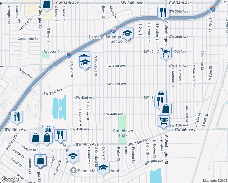 map of restaurants, bars, coffee shops, grocery stores, and more near 1600-1698 Southwest 43rd Avenue in Amarillo