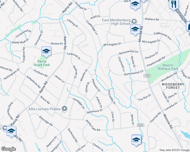 map of restaurants, bars, coffee shops, grocery stores, and more near 6701 Pleasant Drive in Charlotte
