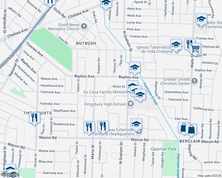 map of restaurants, bars, coffee shops, grocery stores, and more near 3984 Queensbury Circle in Memphis