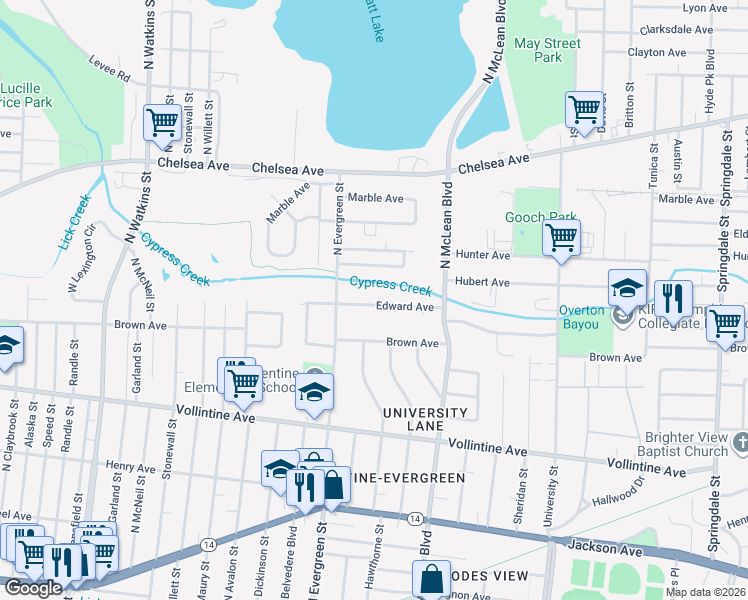 map of restaurants, bars, coffee shops, grocery stores, and more near 1763 Edward Avenue in Memphis