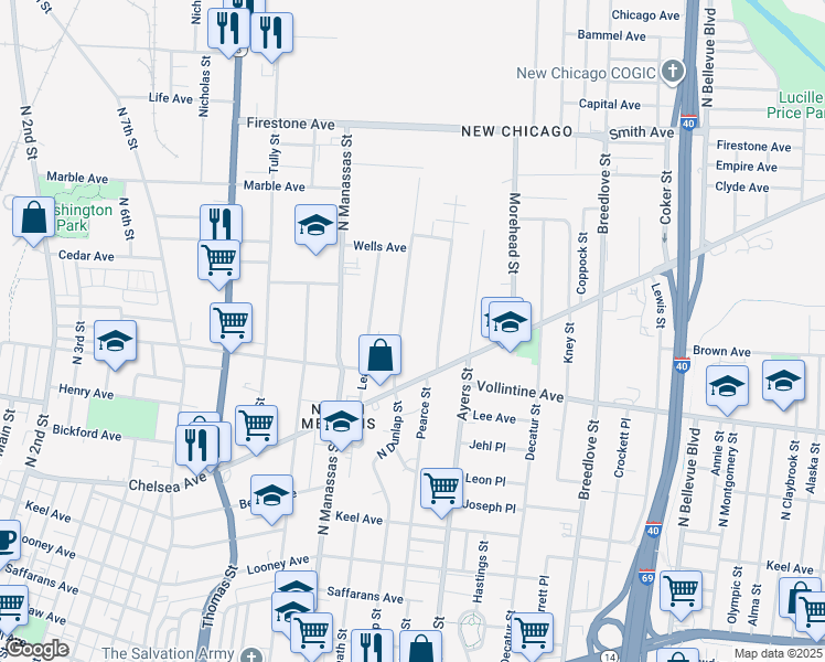 map of restaurants, bars, coffee shops, grocery stores, and more near 987 Pearce Street in Memphis