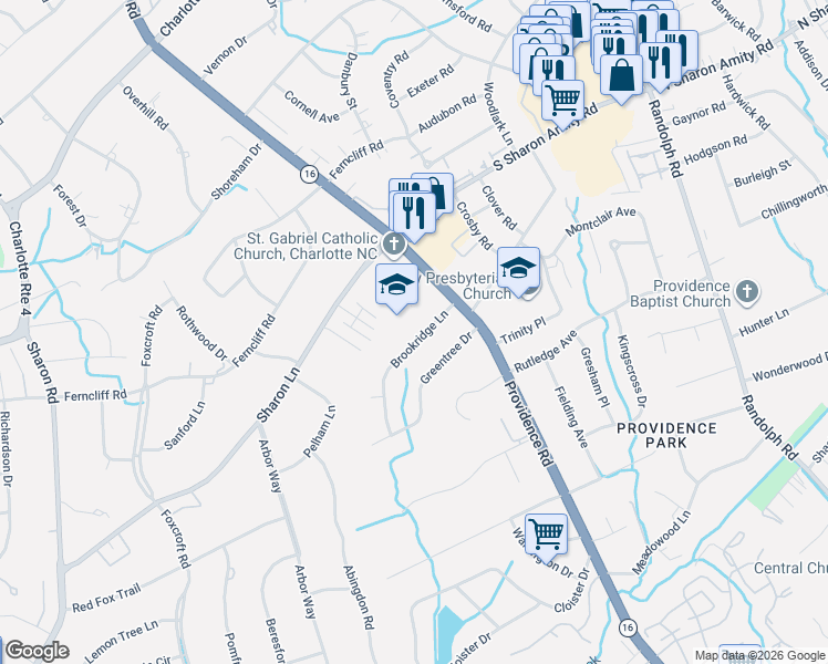map of restaurants, bars, coffee shops, grocery stores, and more near in Charlotte
