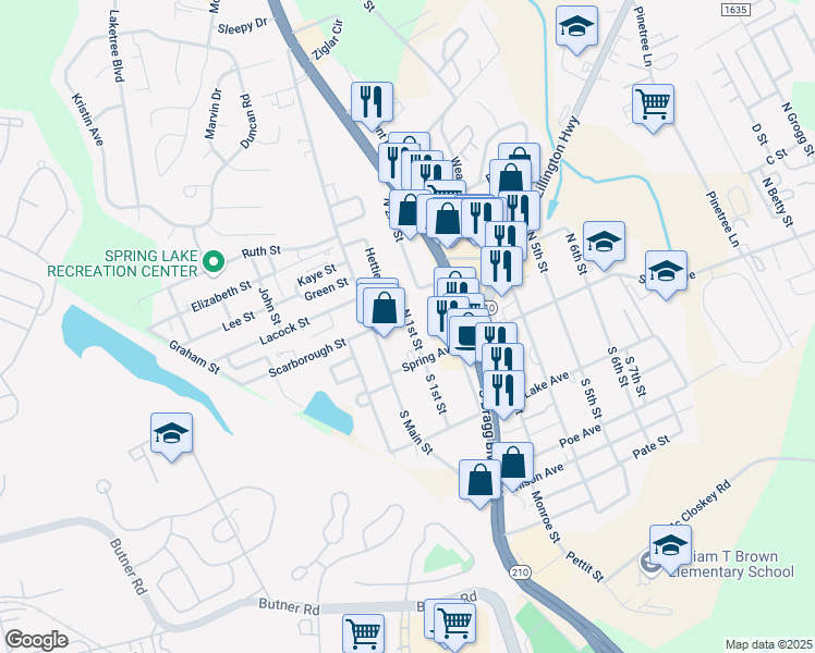 map of restaurants, bars, coffee shops, grocery stores, and more near 125 North 1st Street in Spring Lake