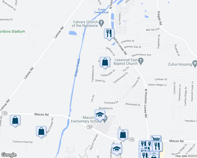 map of restaurants, bars, coffee shops, grocery stores, and more near 1576 Siskin Drive in Shelby County