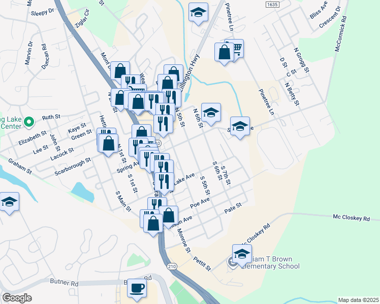 map of restaurants, bars, coffee shops, grocery stores, and more near 108 South 5th Street in Spring Lake
