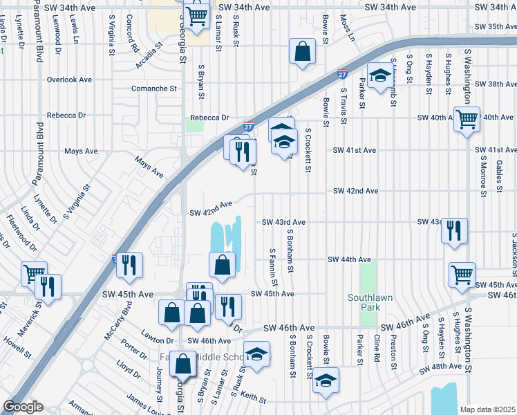 map of restaurants, bars, coffee shops, grocery stores, and more near 4207 South Austin Street in Amarillo