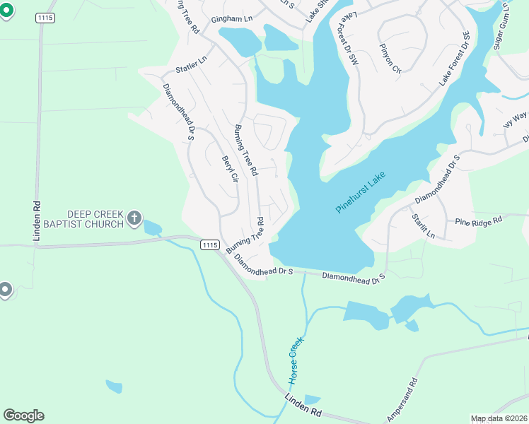 map of restaurants, bars, coffee shops, grocery stores, and more near 1390 Burning Tree Road in Pinehurst