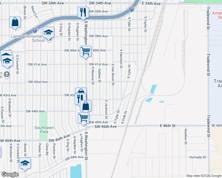 map of restaurants, bars, coffee shops, grocery stores, and more near 4221 South Jackson Street in Amarillo